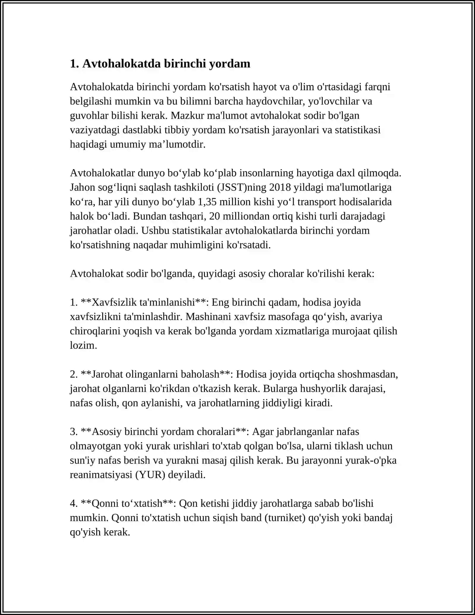 BAXTSIZ HODISA RO'Y BERGANDA BIRINCHI TIBBIY YORDAM KOʻRSATISH 3