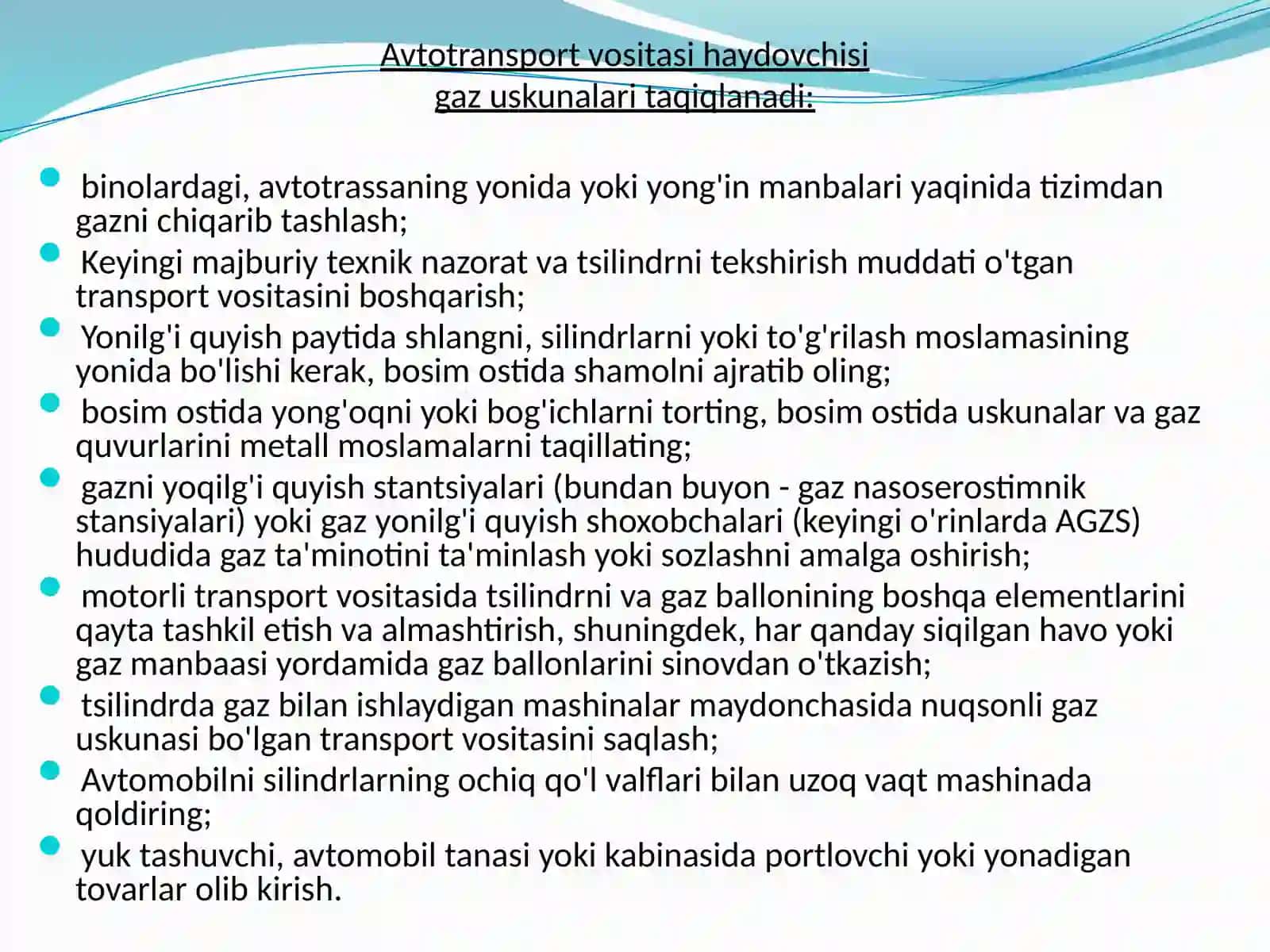 № 15 Gazballonli avtotransport vositalari texnik ekspluatatsiyasining o’ziga xos hususiyatlari 3
