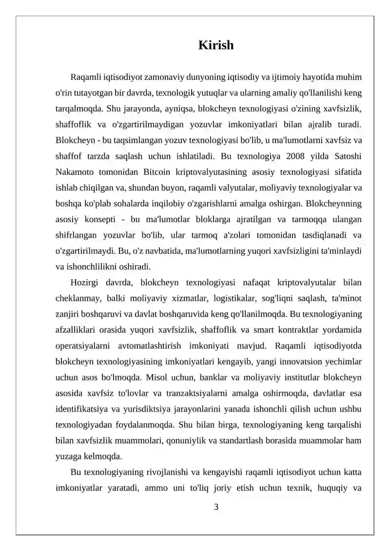 Blokcheyn: Raqamli iqtisodiyotdagi texnologiyalar va ilovalar 3