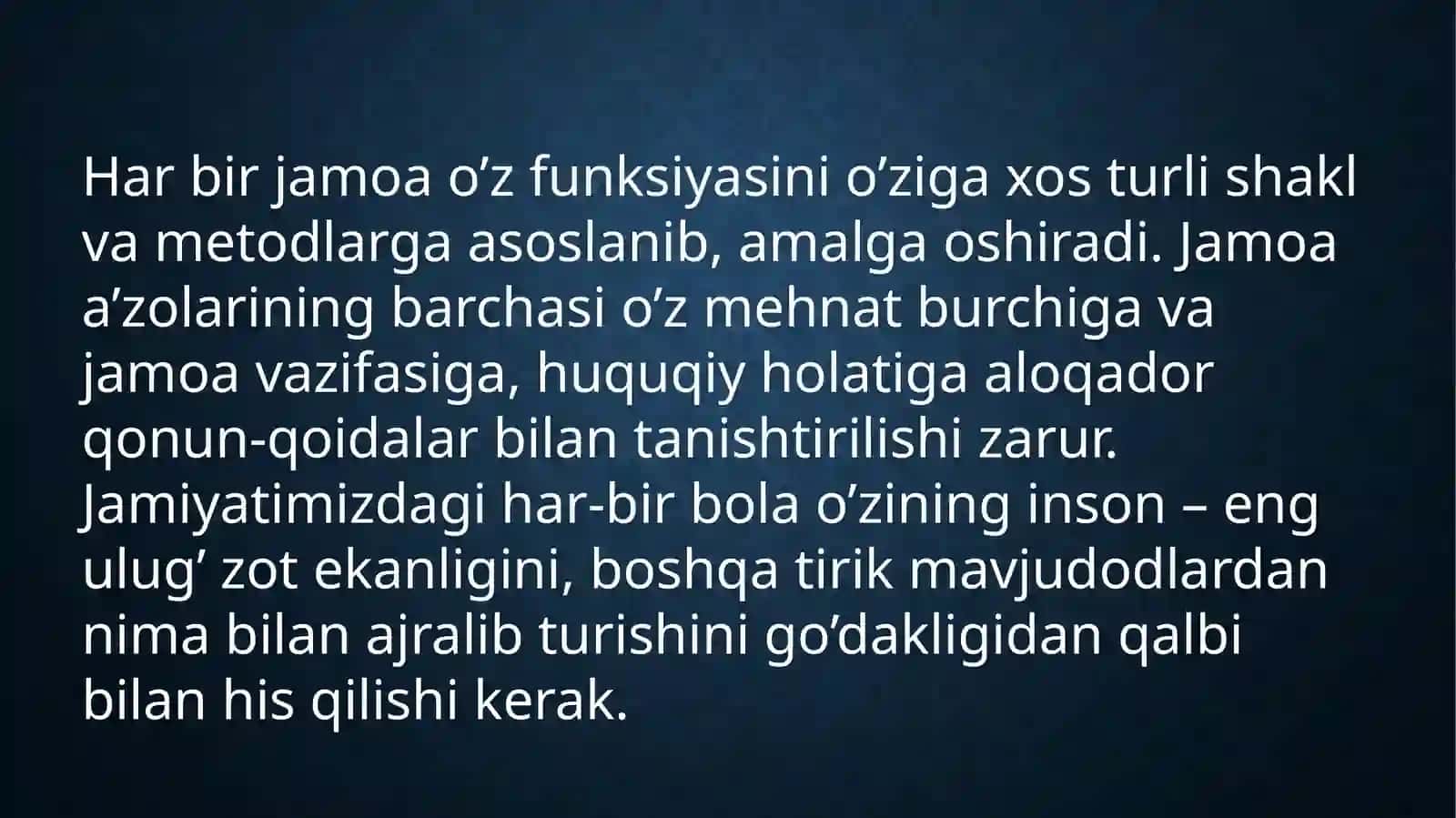SHAXSNI HUQUQIY TARBIYALASHDA OILA MAKTAB JAMOAT TASHKILOTLARI O’RTASIDA O’ZARO MUNOSABATLARNI TASHKIL ETISH 3