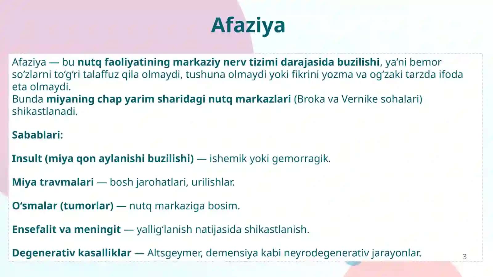 Afaziya, agnoziya va apraksiya 3