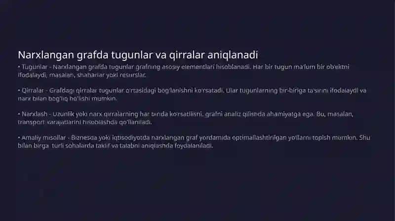 Narxlangan grafda arzon mashrutni aniqlash 3