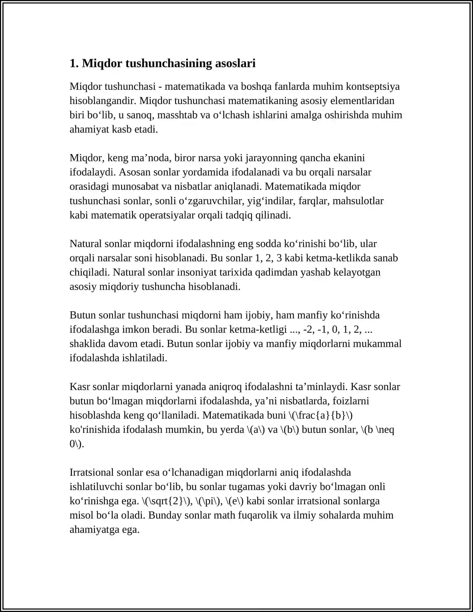 PISA XALQARO TADQIQOTINING FIZIK SAVODXONLIK YOʻNALISHI BOʻYICHA MIQDORLAR MAZMUN SOHASIGA DOIR TOPSHIRIQLAR TAHLILI 3