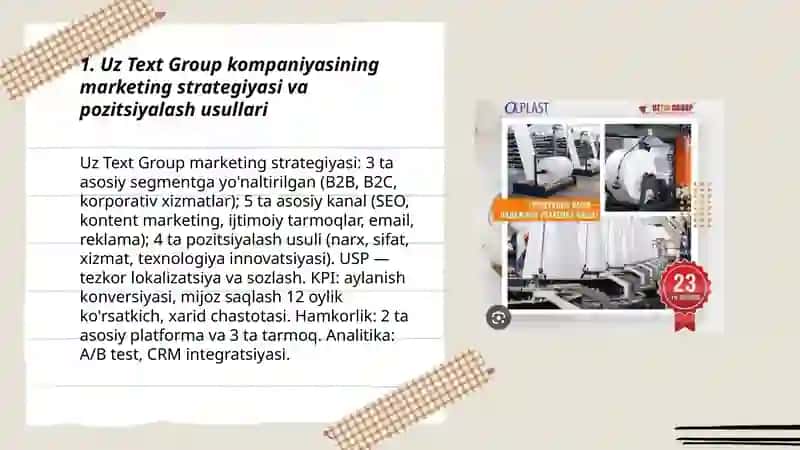 Uz Text Group kompaniyasining marketing strategiyasi va pozitsiyalash usullari 3
