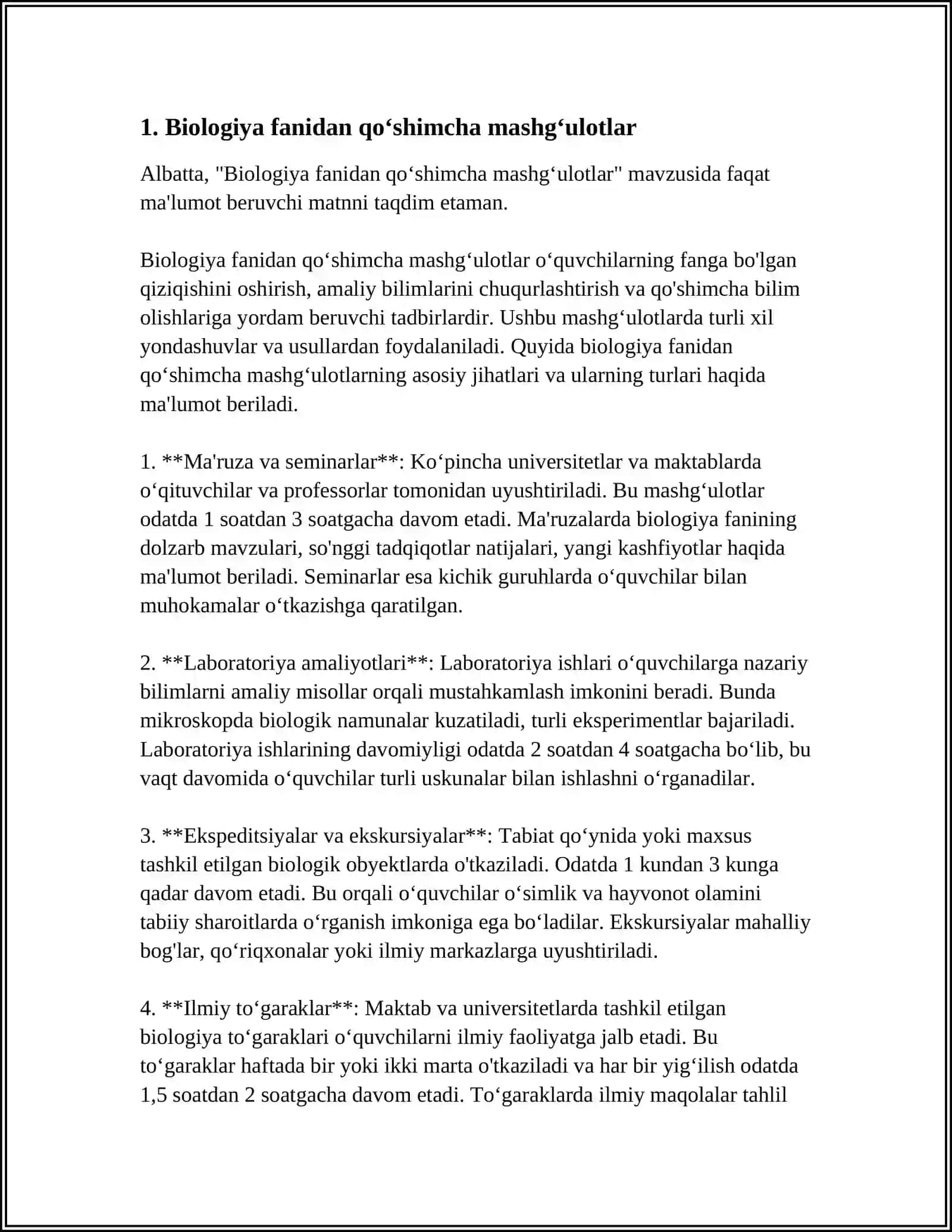 Biologiyadan sinfdan tashqari mashg'ulotlarning ta'lim tarbiya jarayonida tutgan o'rni 3