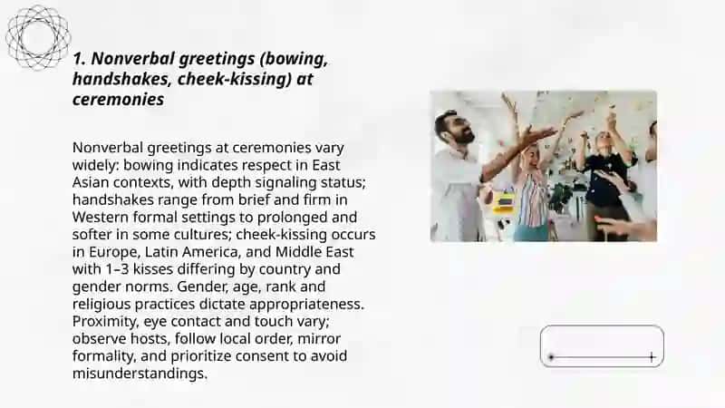 Extra linguistics issues in Cross cultural communication: special occasions 3