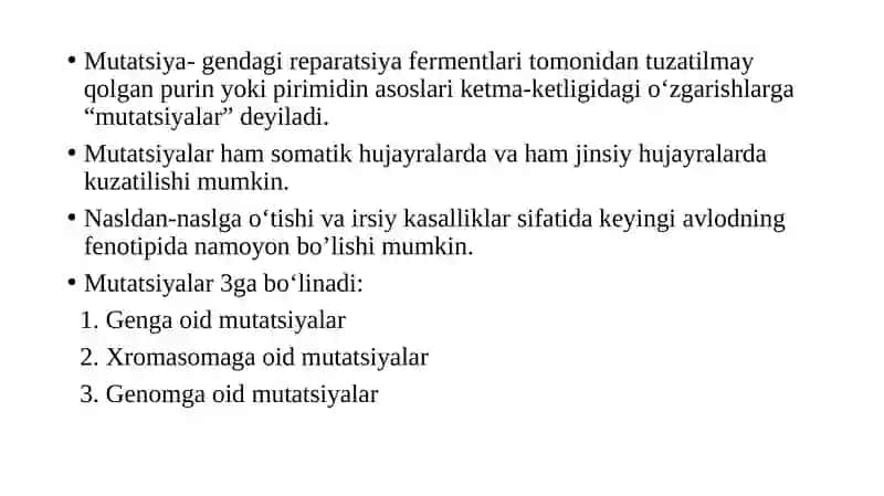 Mutatsiyalar va kanserogenez. 3