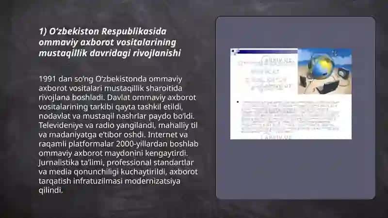 Oʻzbekiston Respublikasida ommaviy axborot vositalarining faoliyati 3