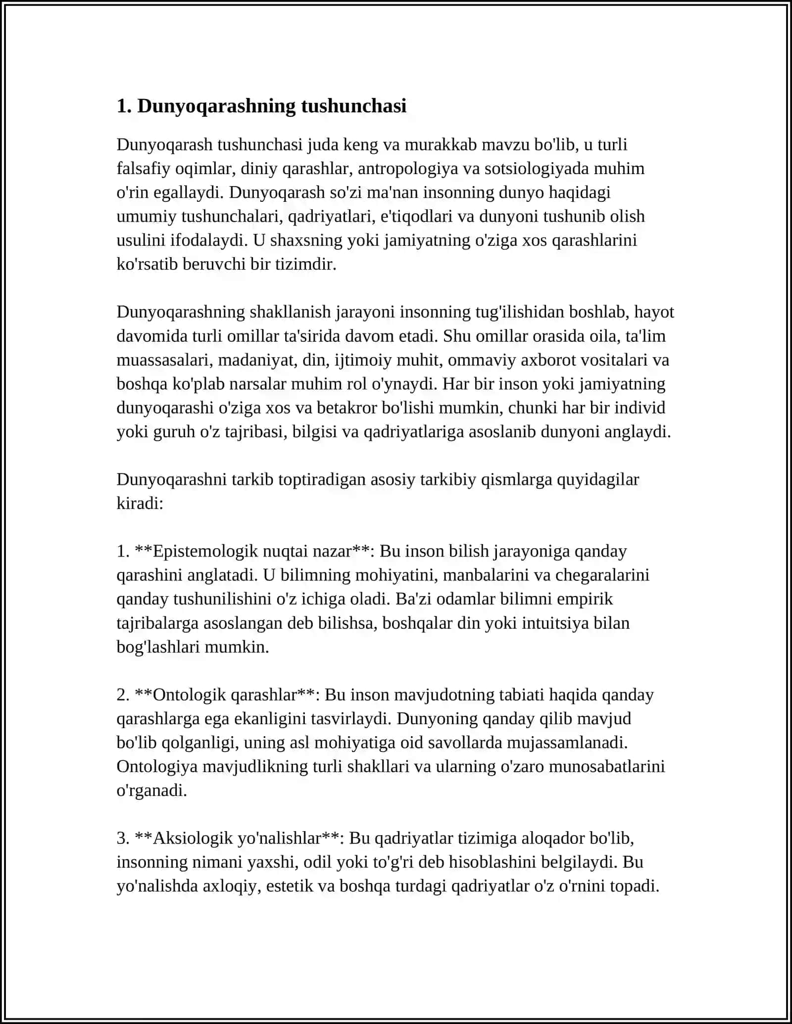 DUNYOQARASHNING MOHIYATI TUZILISHI VA ASOSIY FUNKSIYALARI 3