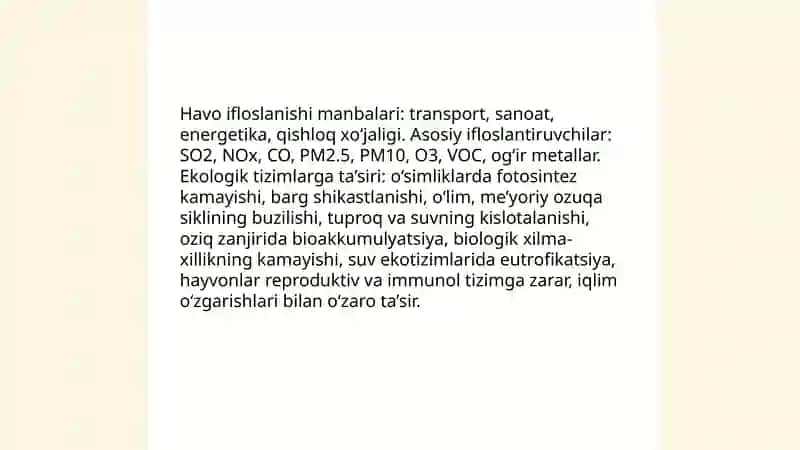 Havo ifloslanishi va ekologik tizimlarga ta'siri 3
