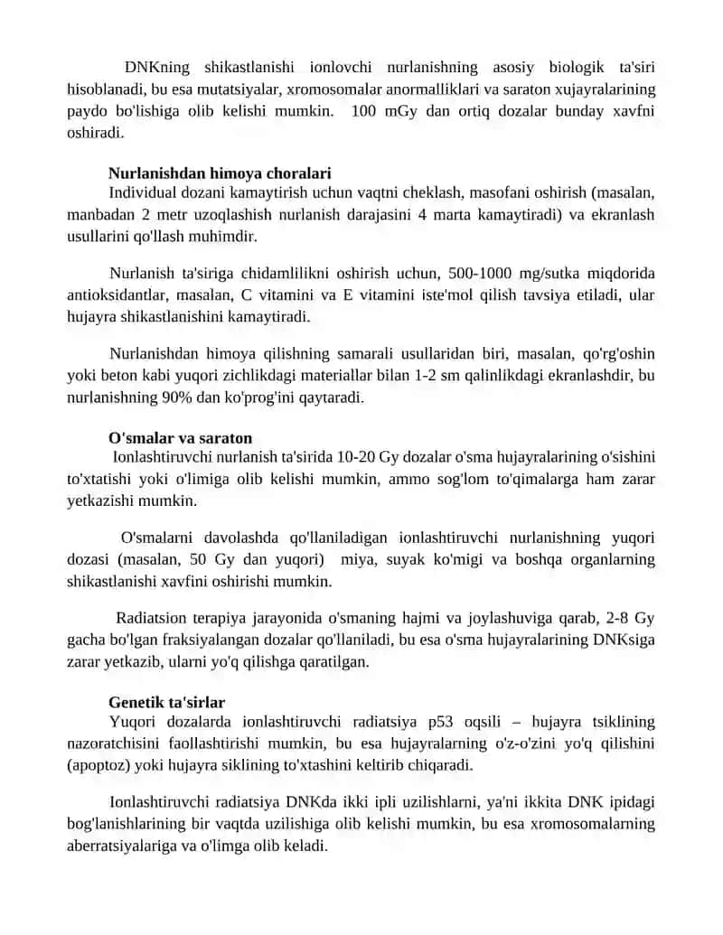 Ionlashtiruvchi nurlar biologik efekti 3
