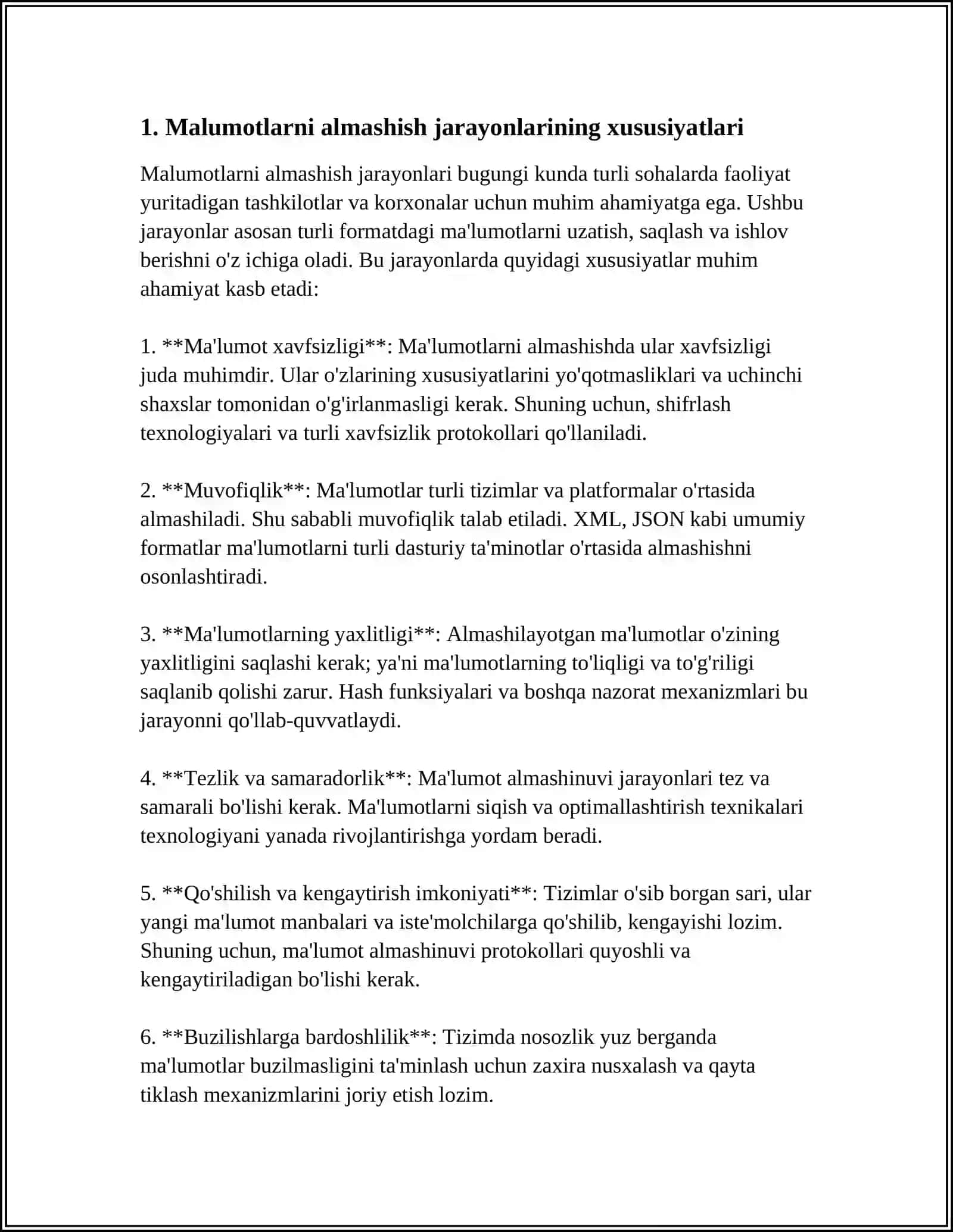 MALUMOTLARNI ALMASHISH JARAYONLARINING XARAKTERISTIKASI, MA‟LUMOTLAR ALMASHINUVINING APPARAT TA‟MINOTI. TARMOQ HIZMATLARI. TARMOQ TEXNOLOGIYASI: TARMOQ TEXNOLOGIYASI HAQIDA TUSHUNCHA, KO„PRIK VA SHLYUZLAR. KOMPYUTER TARMOG„INING ARXITEKTURASI, TARMOQ TOPOLOGIYALARI, TARMOQ TIZIMINING MODELI, MA‟LUMOTLARIN UZATISH BAYONNOMALARI, IP, TCP VA UDP BAYONNOMALARI 3