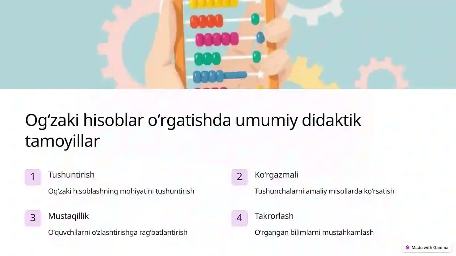 Boshlang’ich sinflarda og’zaki hisoblashga o’rgatish metodikasi 3