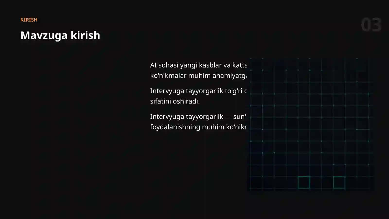 Sun'iy intellekt bo'yicha amaliy taqdimot · III to'plam 3