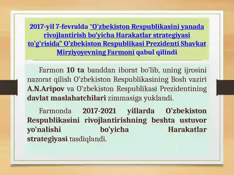 O'zbekiston Respublikasi Prezidenti Shavkat Mirziyoyevning yangi "O'zbekiston taraggiyo tistrategiyasi" kitobi darivojlanish modeli va 3-renessans tushunchalari 3