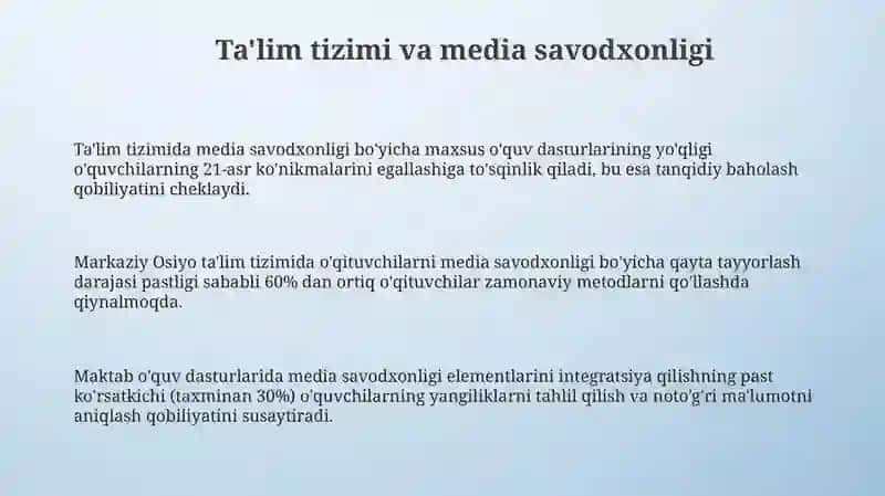 Markaziy Osiyoda media savodxonlik darajasiga ta'sir etuvchi omillar 3
