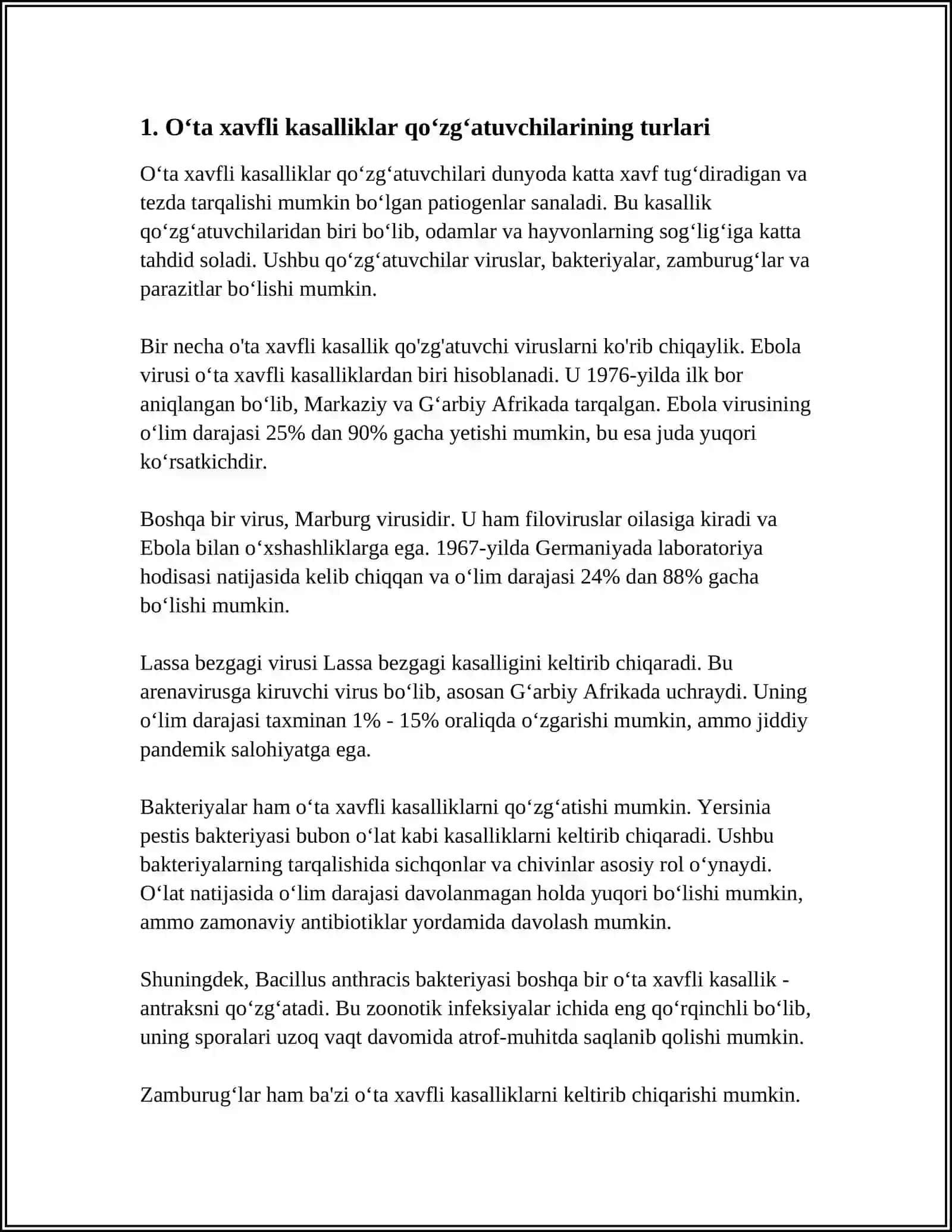OʻTA XAVFLI KASALLIKLARNING QOʻZGGʻATUVCHILARI HAQIDA TUSHUNCHA VA LABORATORIYA DIAGNOSTIKASI. BRUTSELLOZ, KUYDIRGI KASALLIGI 3