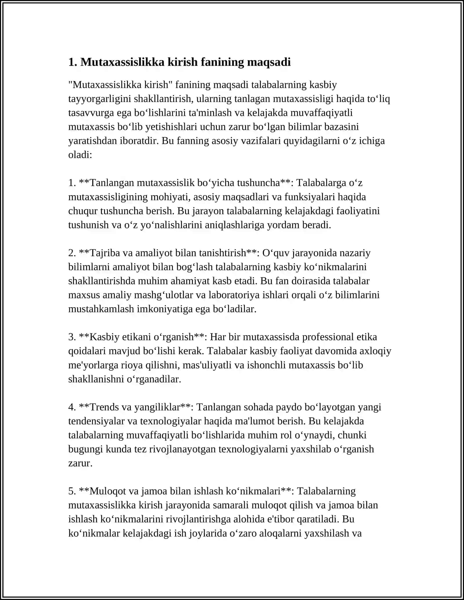 MUTAXASSISLIKKA KIRISH FANI VA UNING VAZIFALARI 3