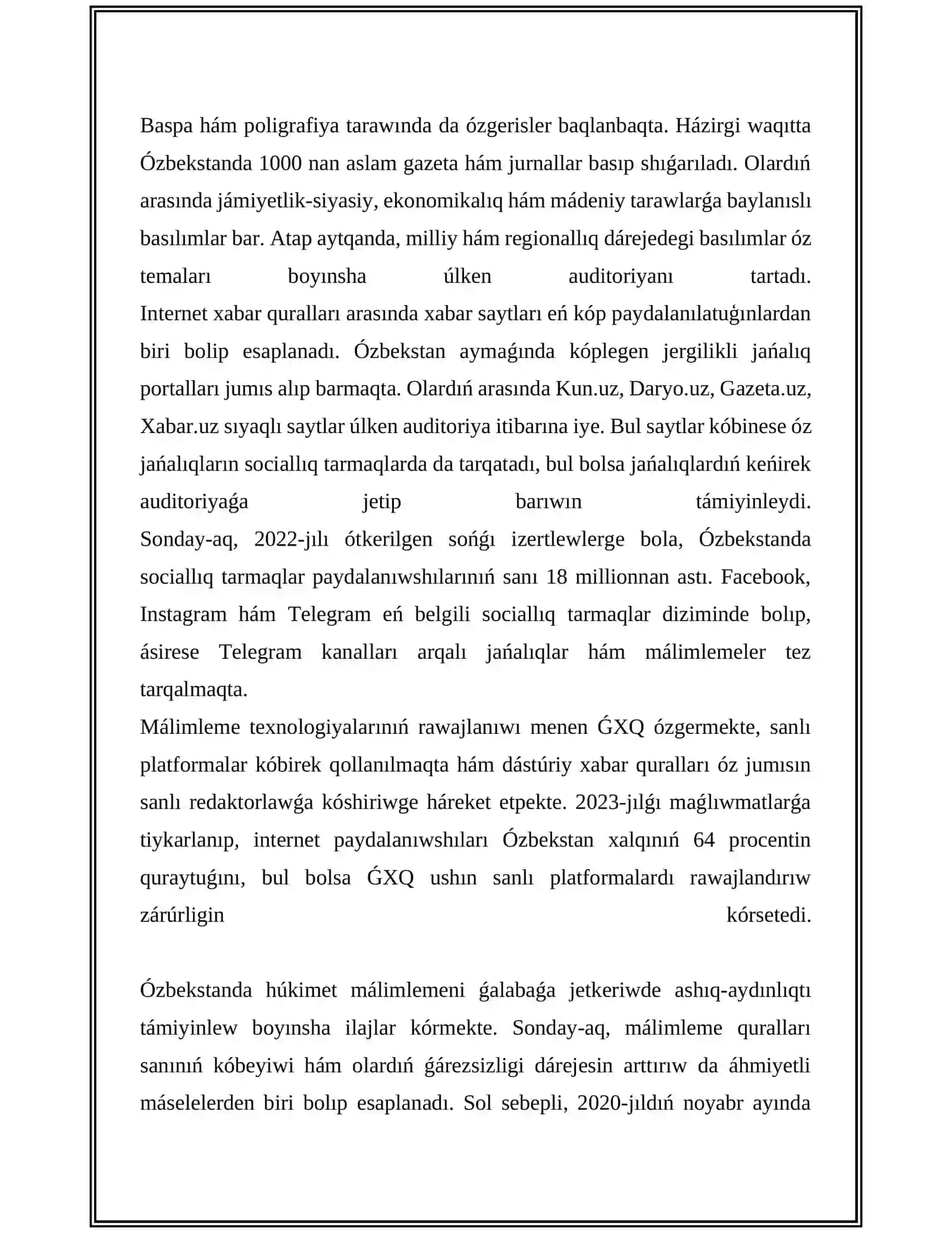 ÓZBEKSTAN RESPUBLIKASÍNDA ǴALABA XABAR QURALLARÍNÍŃ JUMÍSÍ 3