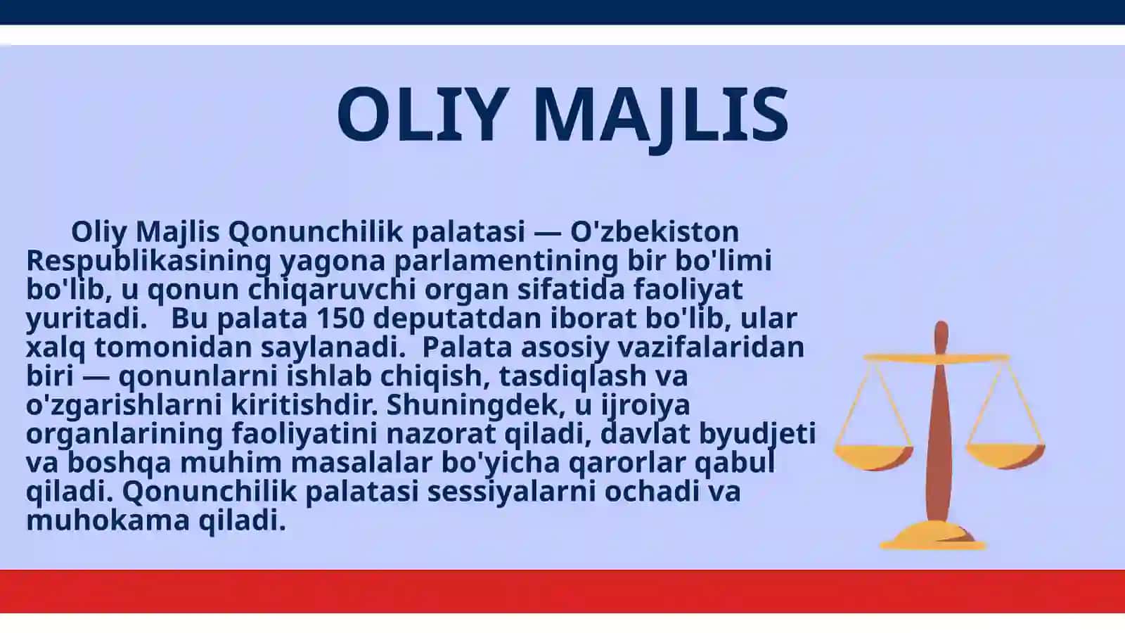 OLIY MAJLISNI SHAKLLANTIRISH,SAYLOV O’TKAZISH,DEPUTATLAR VA SENATORLARNING VAZIFALARI 3