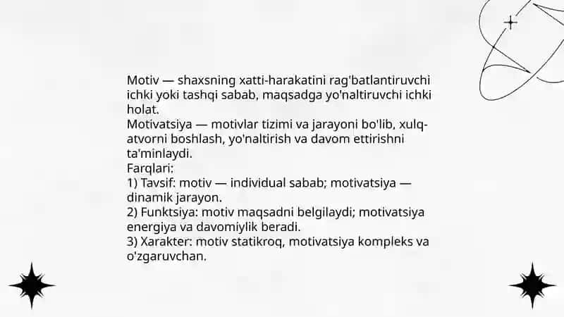 Motiv va motivatsiya muammosi 3