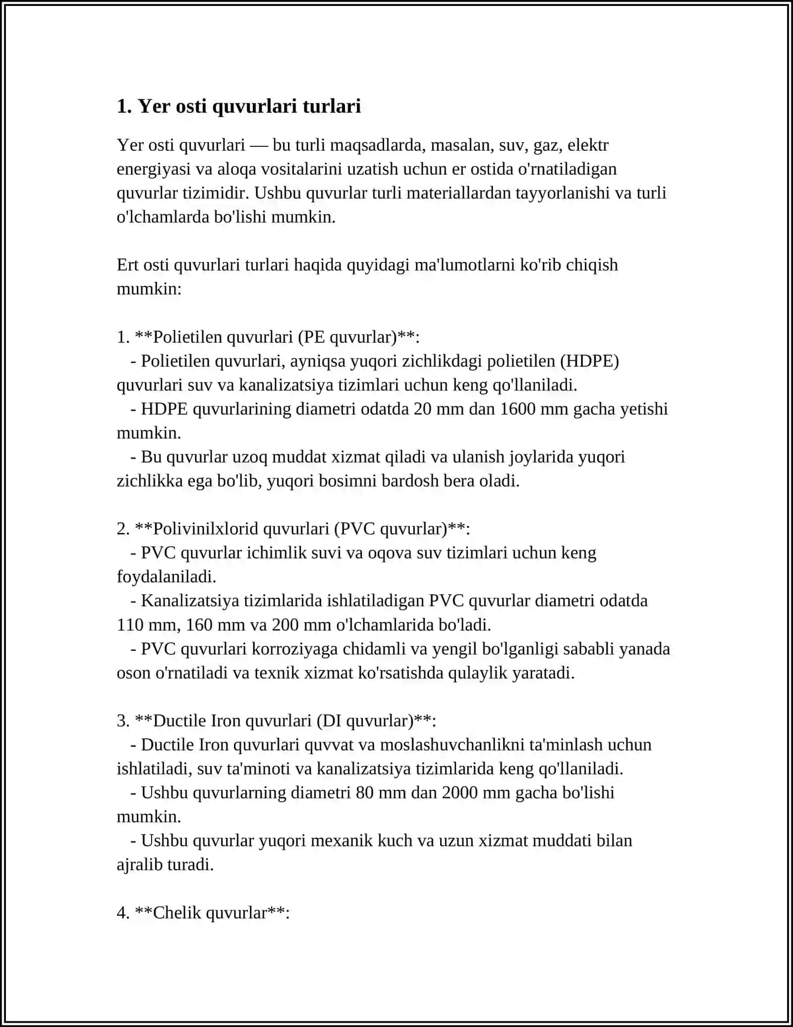 YER OSTI QUVURLARI VA ULARNING TURLARI 3