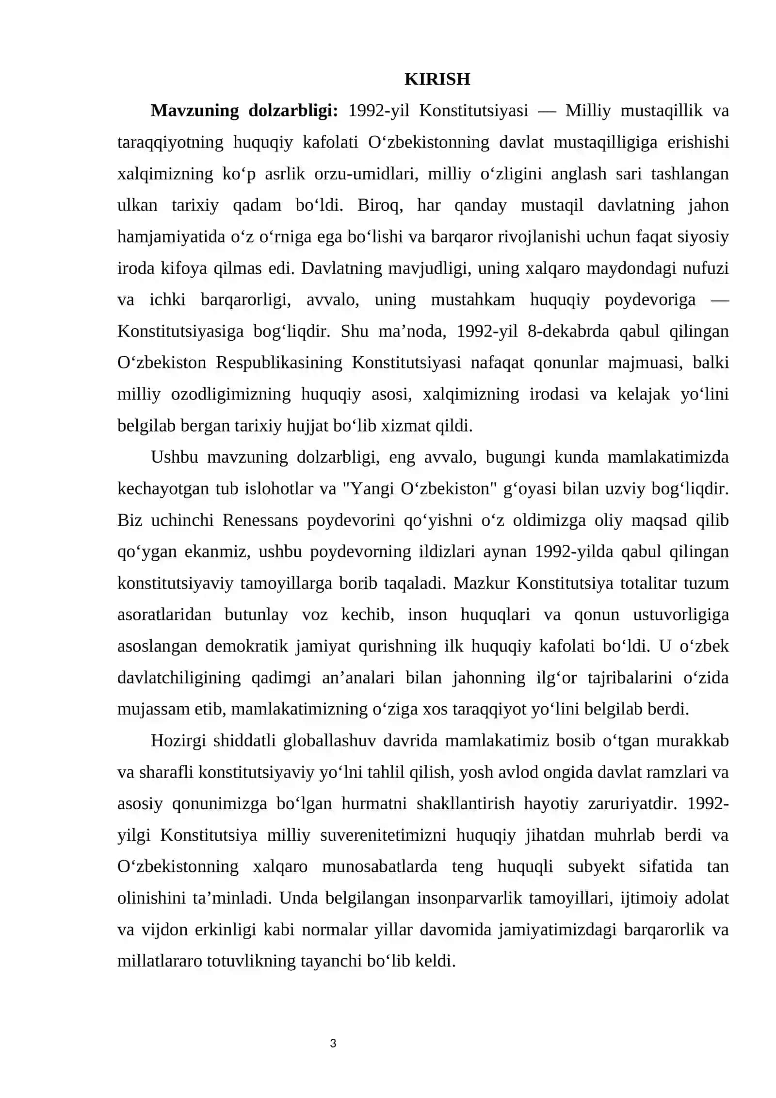 1992 yil Konstitutsiyasi — milliy mustaqillikning huquqiy poydevori kurs ishi 3