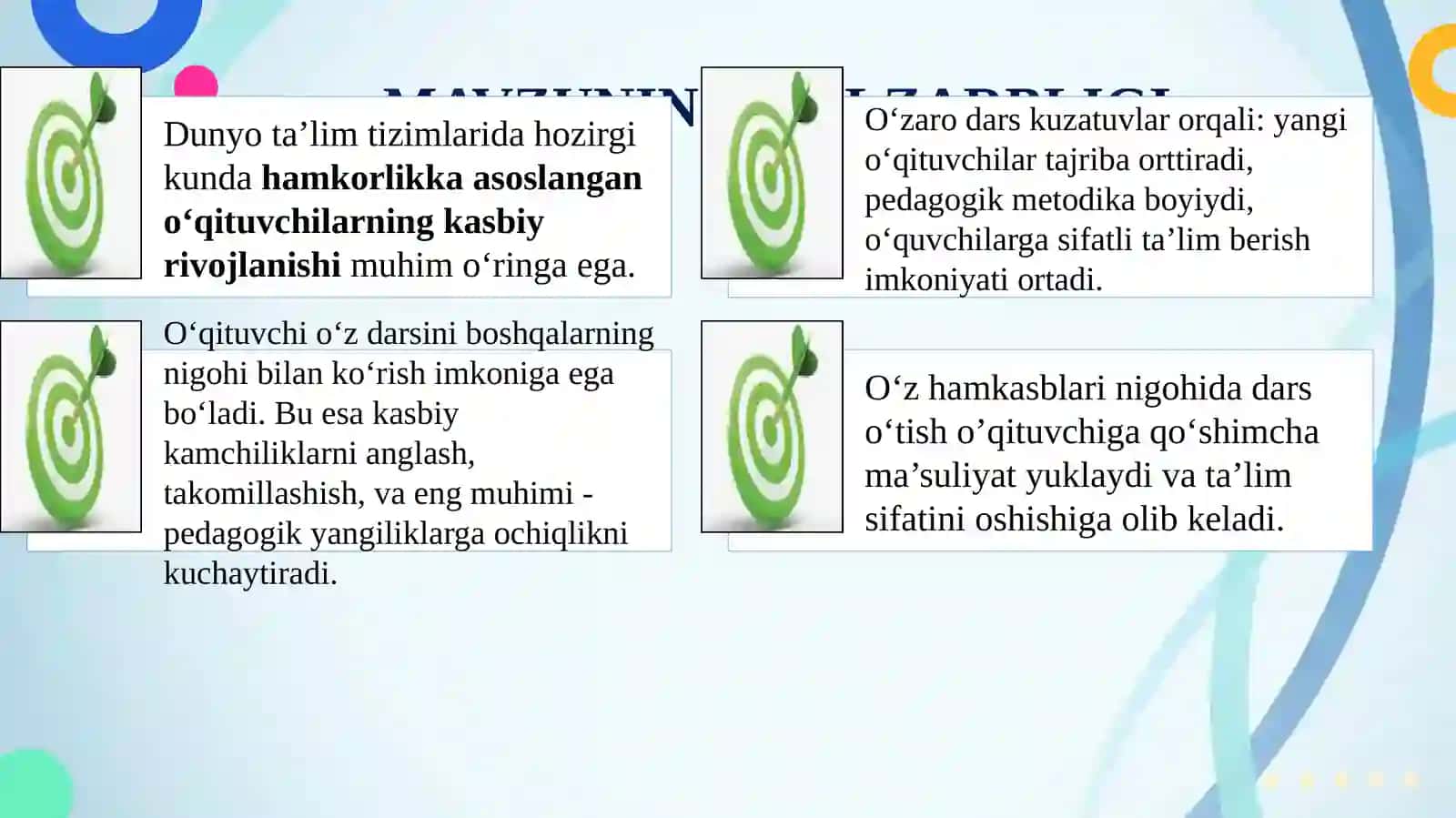 PEDAGOG XODIMLAR O‘RTASIDA O‘ZARO DARS KUZATISH AN’ANASINI SHAKLLANTIRISH 3