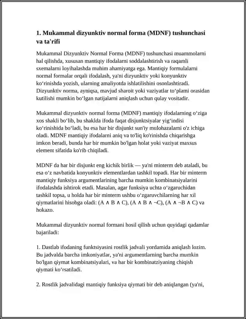 Mukammal Dizyunktiv Normal Forma (MDNF) 3