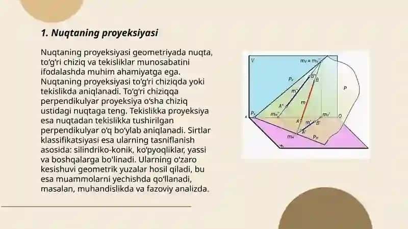 Nuqta, toʻgʻri chiziq va tekislik proyeksiyalari 3