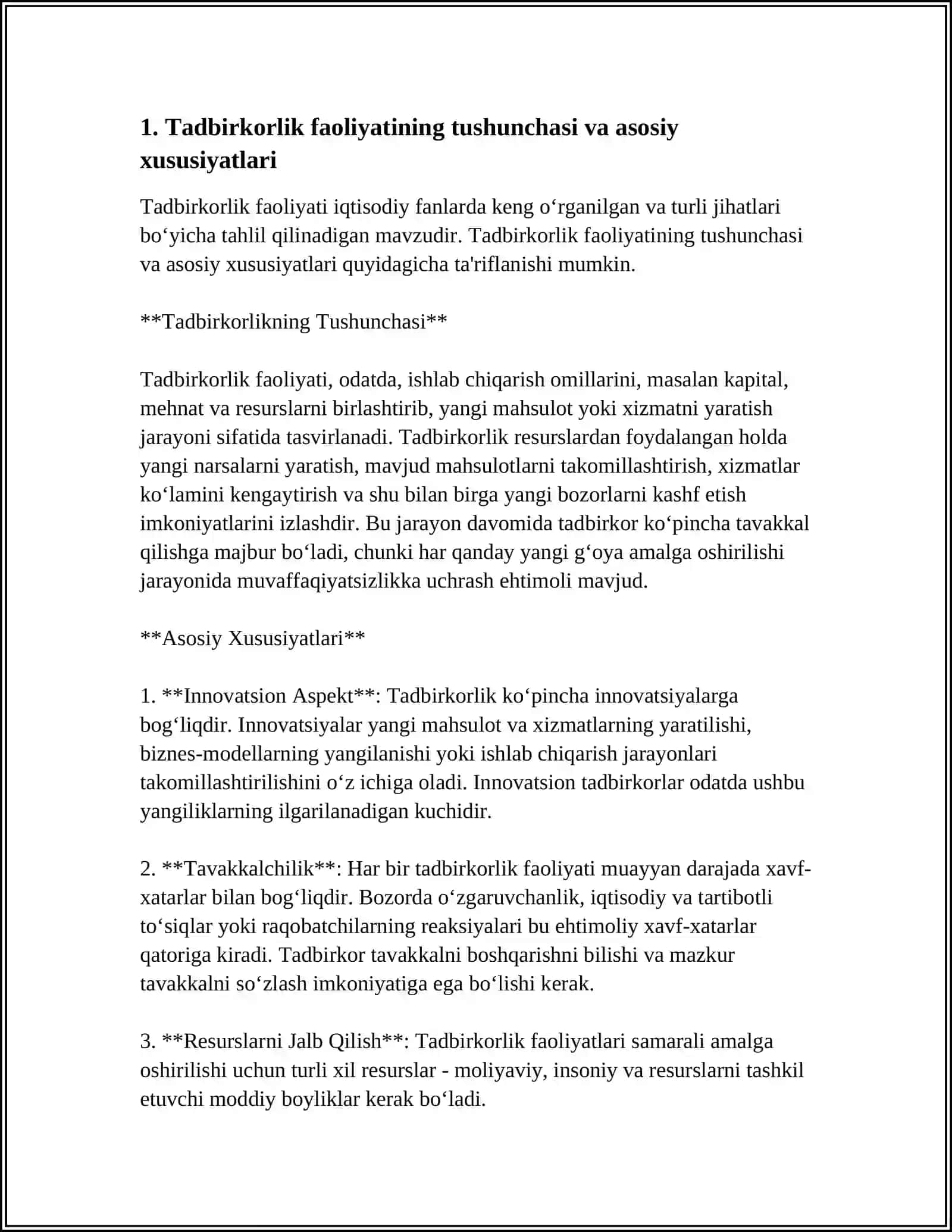 TADBIRKORLIK FAOLIYATI VA TADBIRKORLIK KAPITALI 3