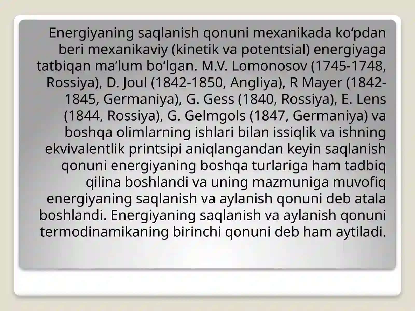 Termodinamikaning1-qonuni.Ichkienergiya.Kengayishishi.Entalpiya.Entropiya 3