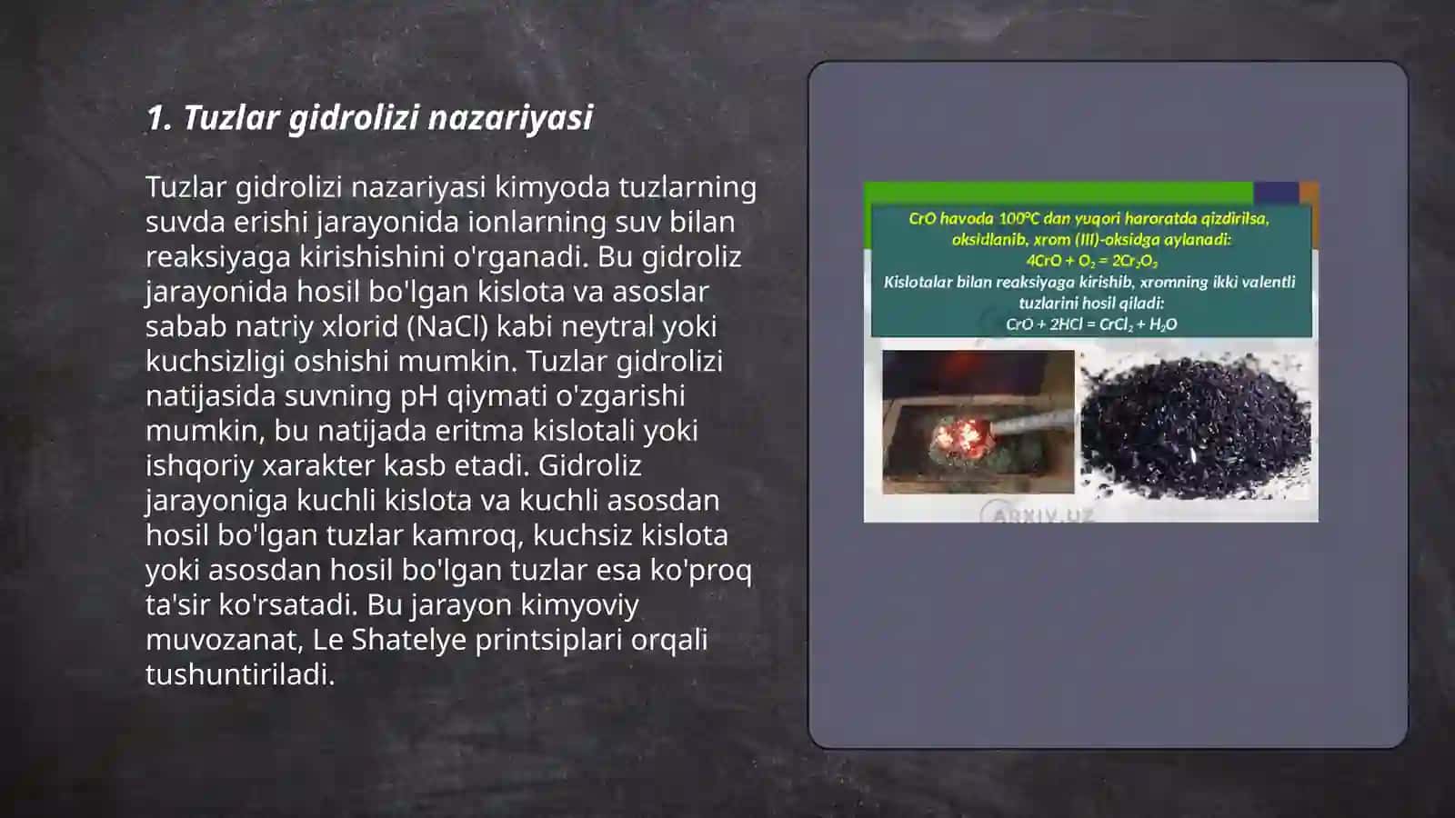 Tuzlar qidrolizida eritma muhiti.Vodorod ko'rsatkich(pH) 3