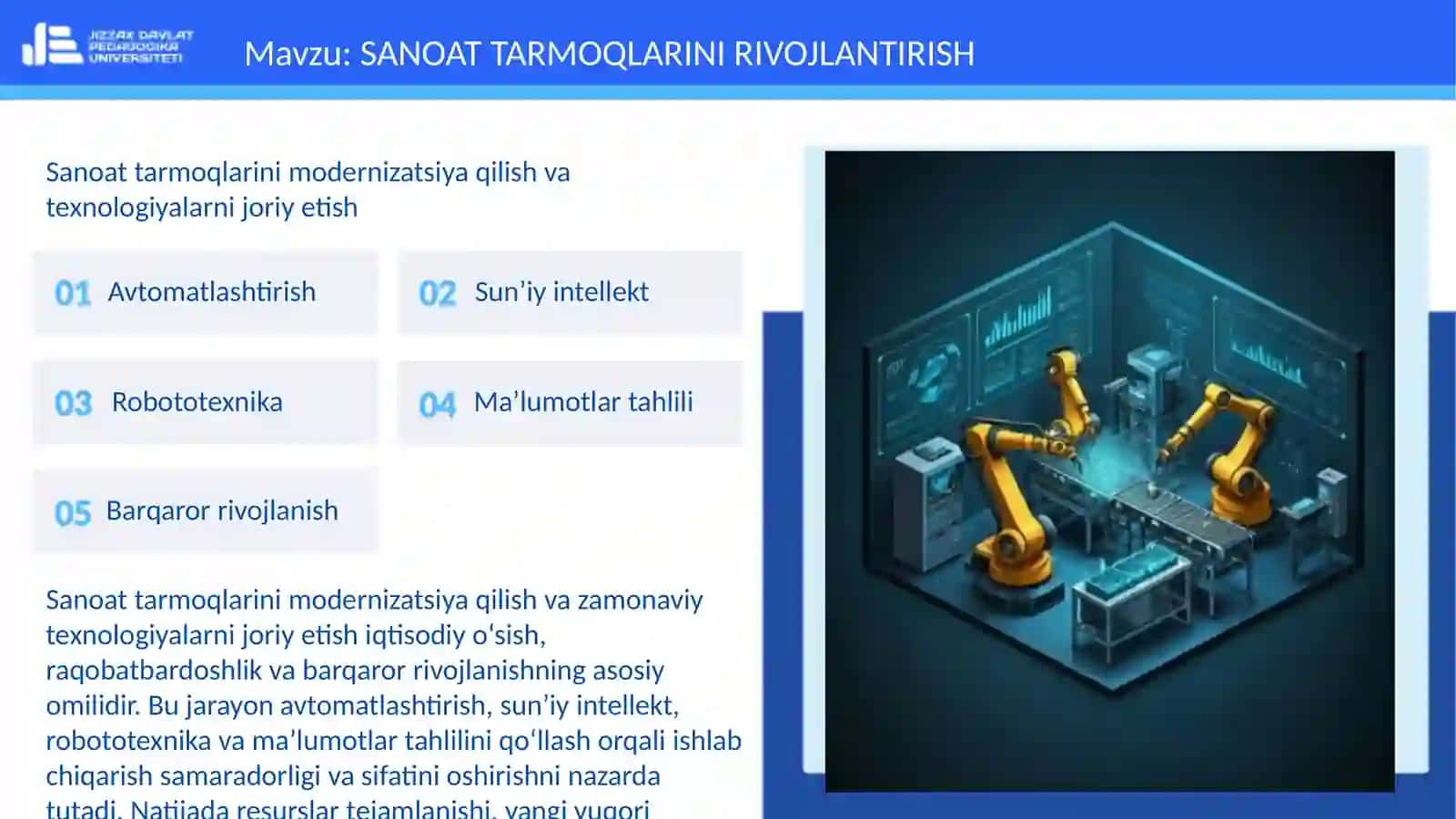 SANOAT TARMOQLARINI RIVOJLANTIRISH 3