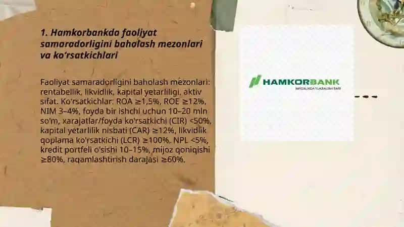Hamkorbankda faoliyat samaradorligini baholash mezonlari va koʻrsatkichlari 3