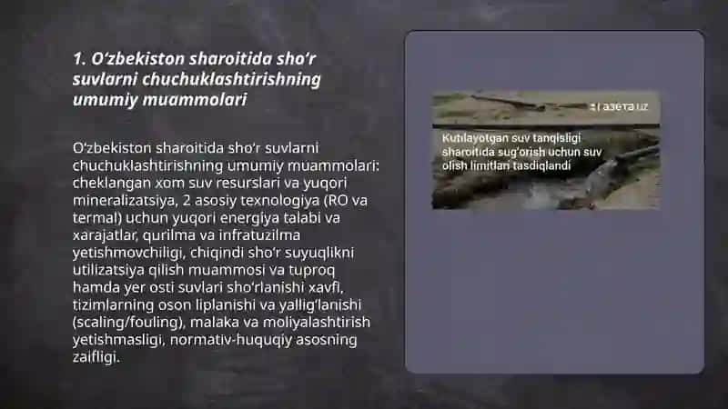 Oʻzbekiston sharoitida shoʻr suvlarni chuchuklashtirish 3