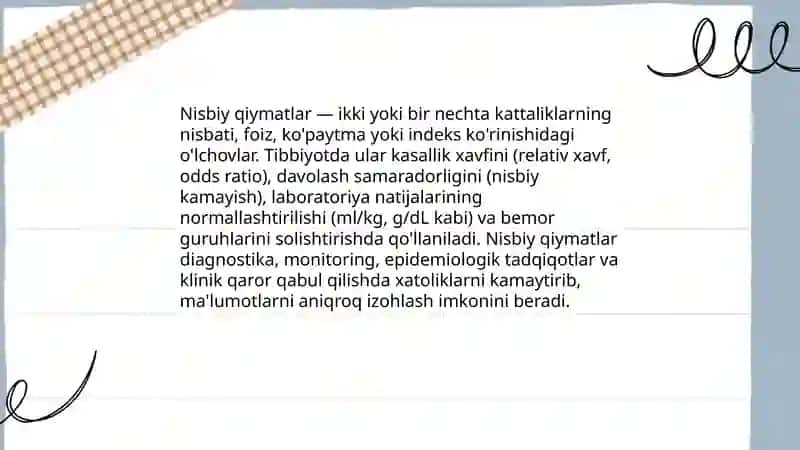 Nisbiy qiymatlar,ularni tibbiyotda qollash 3
