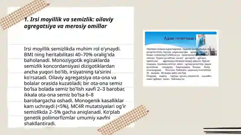 Irsi moyillik va semizlik: oilaviy agregatsiya va merosiy omillar 3