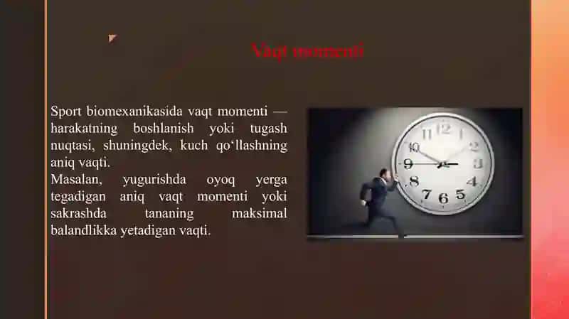 VAQT XARAKTERISTIKALARI VAQT MOMENTI, HARAKATNING DAVOMIYLIGI, HARAKATLAR TEMPI VA RITMI. 3