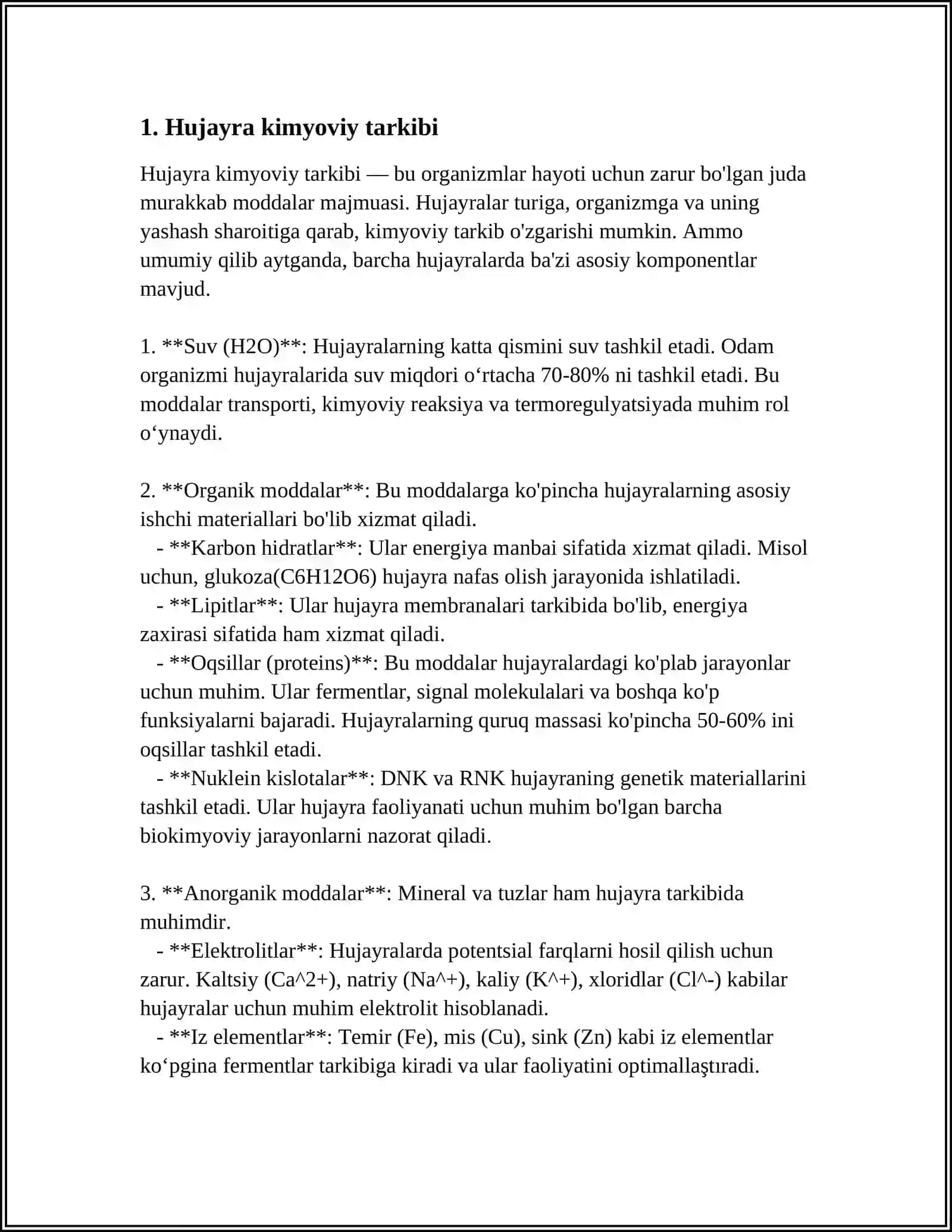 HUJAYRANING KIMYOVIY TARKIBI.ASOSIY ZAHIRA MODDALAR VA ULARNING ALMASHINUVDAGI VAZIFASI 3