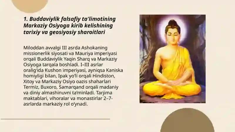 Buddaviylik falsafiy ta'limotining Markaziy Osiyoga kirib kelishi 3