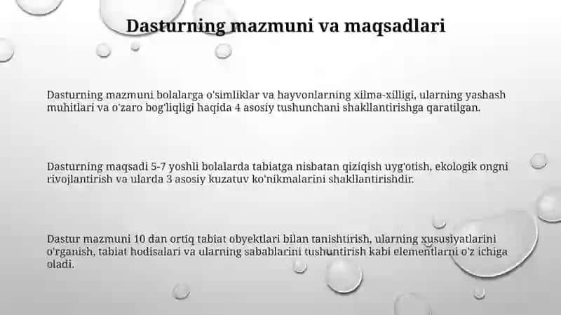 Tabiat bilan tanishtirishda dastur mazmuni,tabiat bilan tanishtirish tamoyillari 3