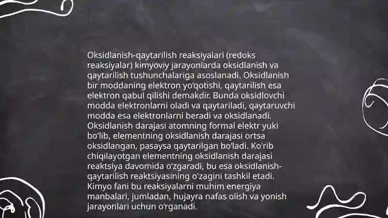 Oksidlanish-qaytarilish reaksiyalarini sodir bo'lish 3