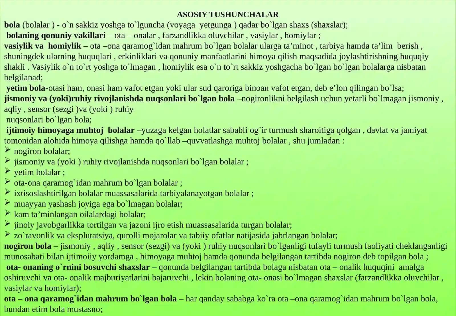 “BOLA HUQUQLARI KAFOLATLARI TO’G’RISIDA”GI QONUNI 3