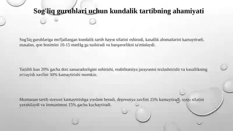 Sog'liq Guruhlari uchun Kundalik Tartib 3