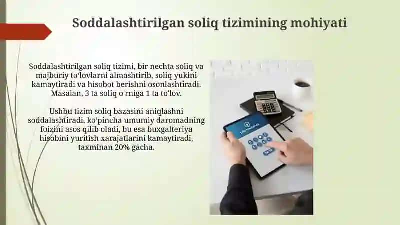 SODDALASHTIRILGAN SOLIQ TIZIMI. YAGONA SOLIQ TO'LOVI 3