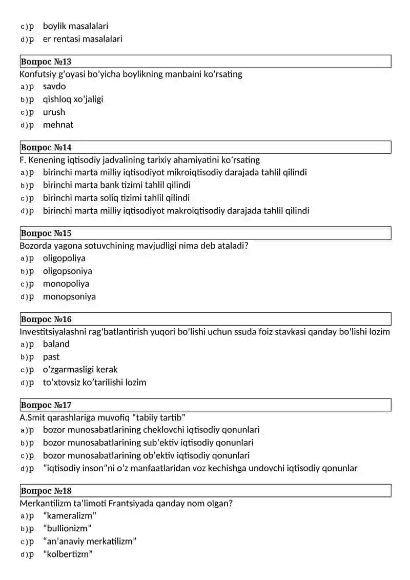 Iqtisodiyot fanidan test savollari 3