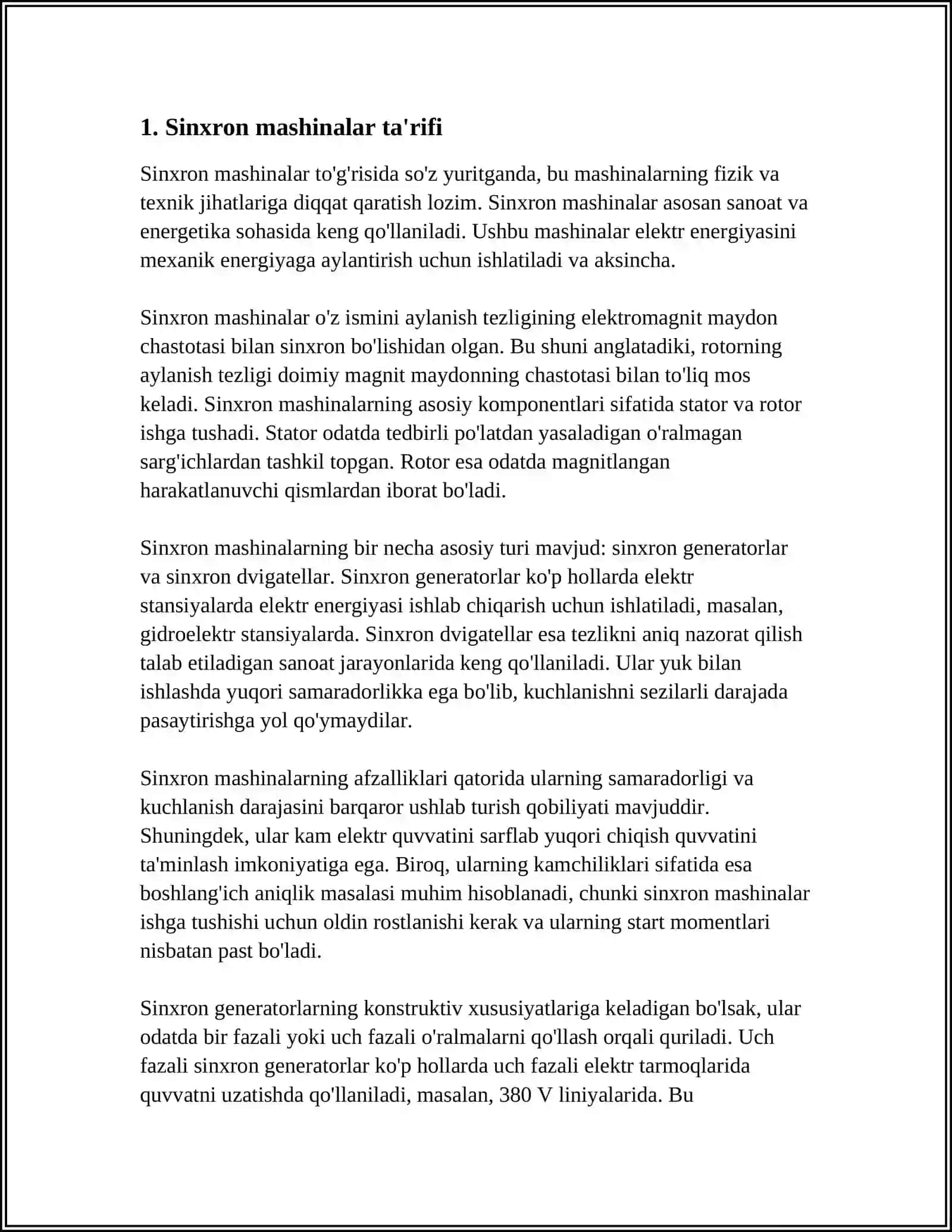 SINXRON MASHINALAR VA ULARNING TURLARI. SINXRON MASHINANING GENERATOR 3