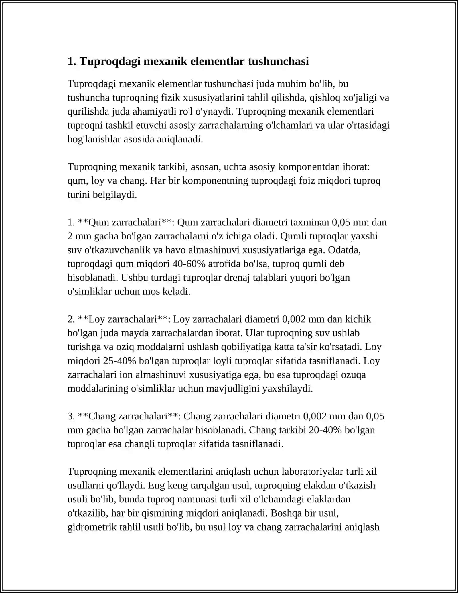 TUPROQDAGI MEXANIK ELEMENTLAR, ULARNING KIMYOVIY TARKIBI VA FIZIK XOSSALARI 3