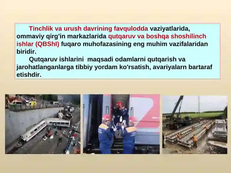 Zararlanish markazida avariya-qutqaruv va shoshilinch ishlarni tashkil etish 3